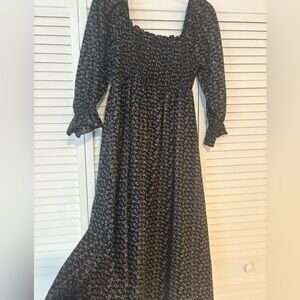 Macy’s Smocked Black Floral Dress